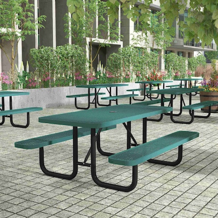 Flash Furniture Mantilla Rectangle Picnic Table, Green, Expanded Metal Mesh Top, Black Frame W/ Anchors, 72-1/4 in L SLF-EML72-H48L-GN-GG